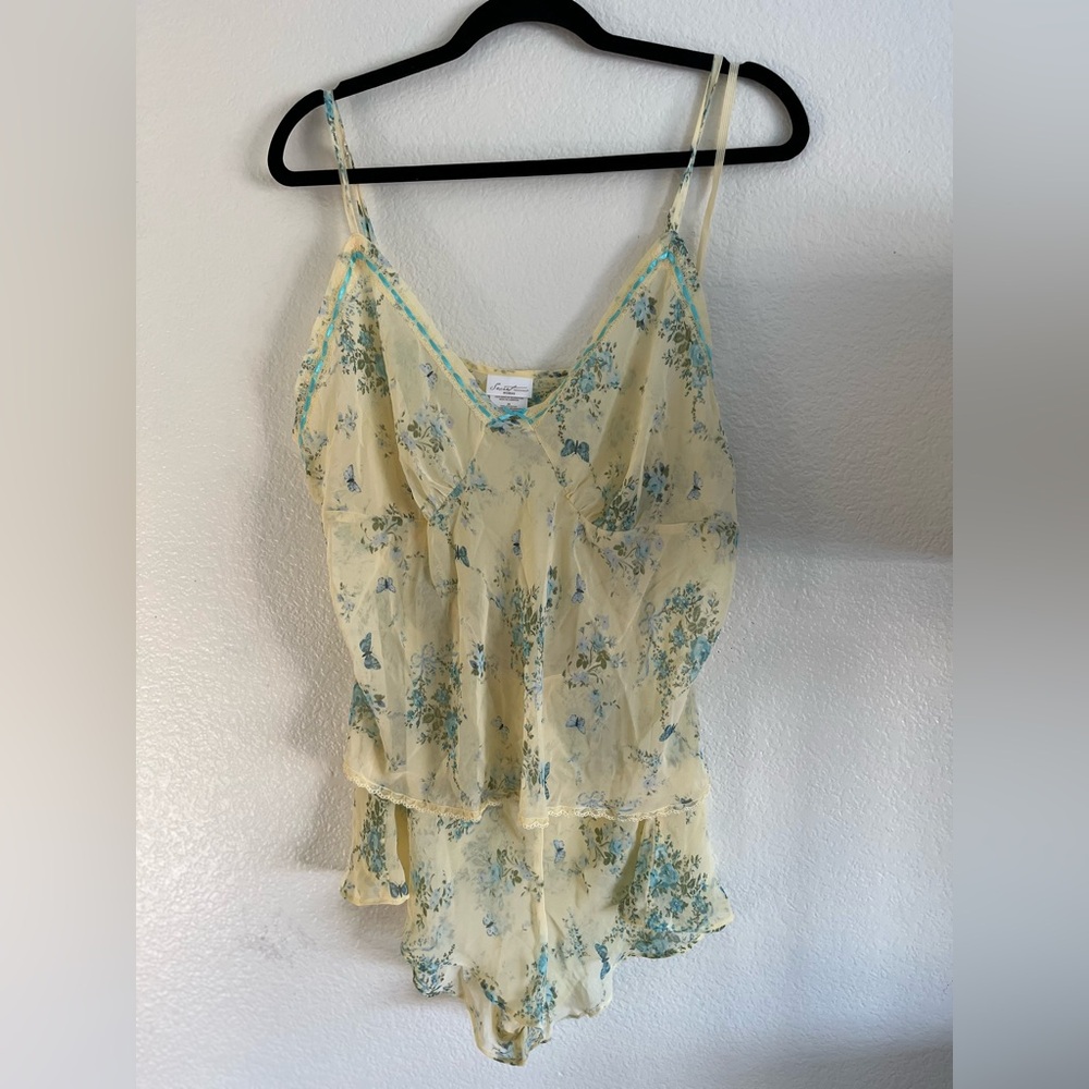 Secret treasures Yellow and blue sheer lingerie 2 piece set loungewear